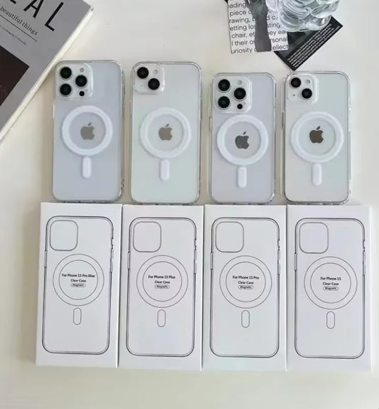 Original para Magsafe funda de teléfono con carga inalámbrica magnética para iPhone 16 15 14 13 12 11 ProMax mini X XR XS 7 8Plus cubierta transparente